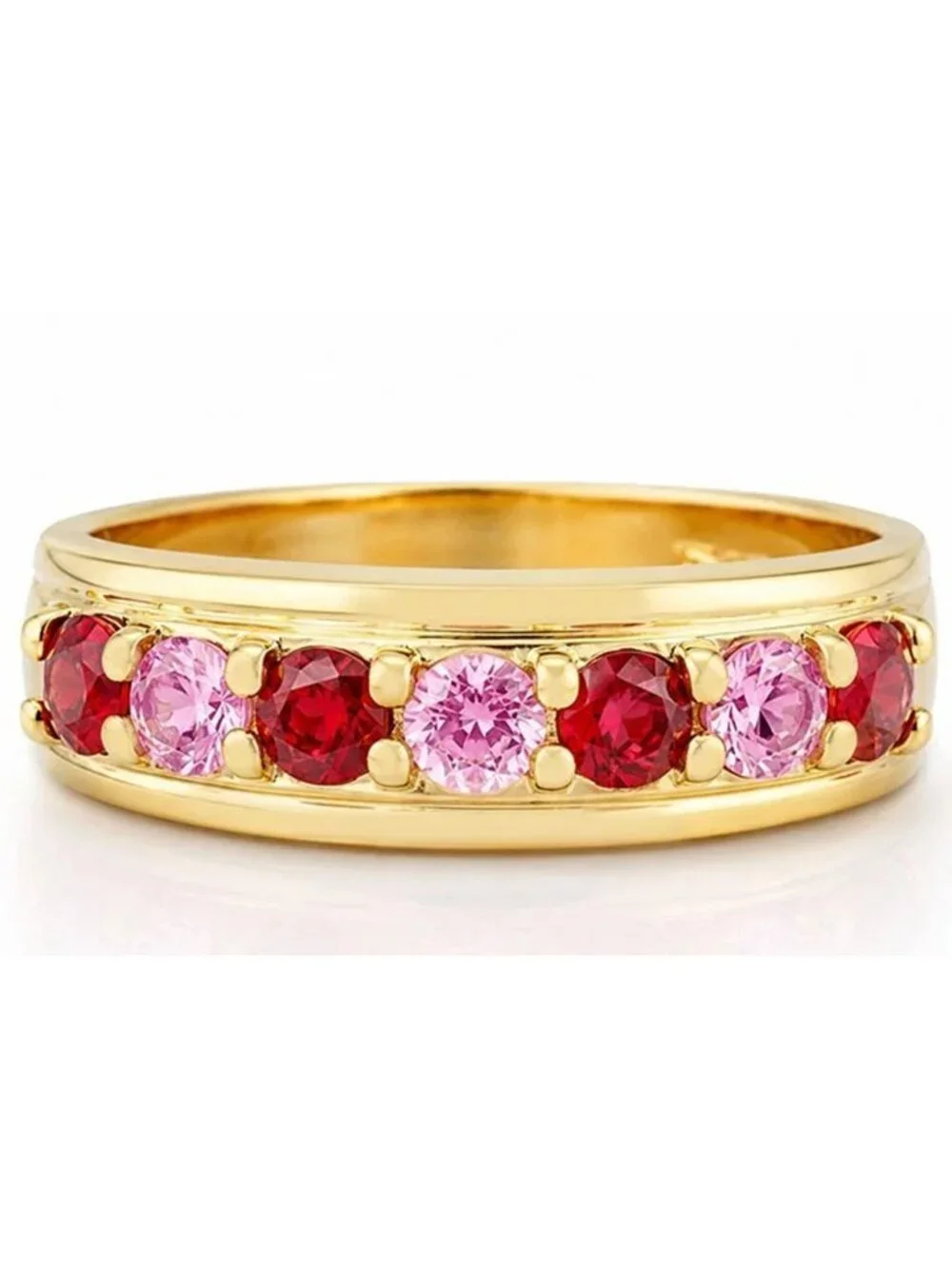 Created 0.75 Cts Ruby & Pink Sapphire Ring 14k Yellow Gold Plated (.925)